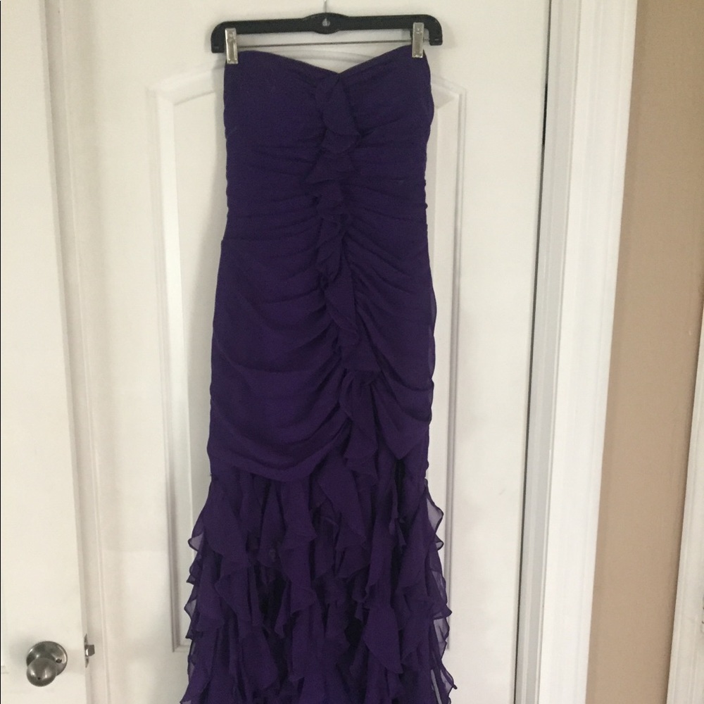 Sexy strapless purple cocktail gown